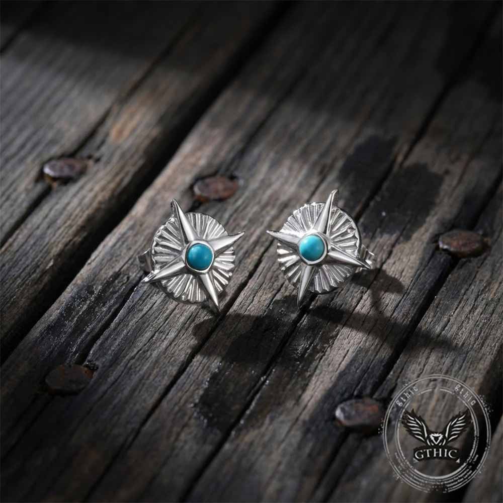 North Star Turquoise Stainless Steel Stud Earrings