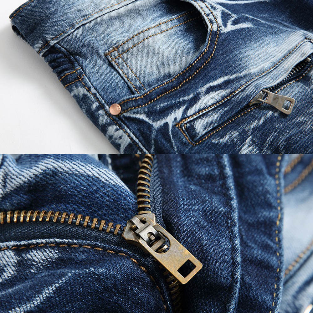 Pantaloni punk da uomo in cotone con stampa teschio patch