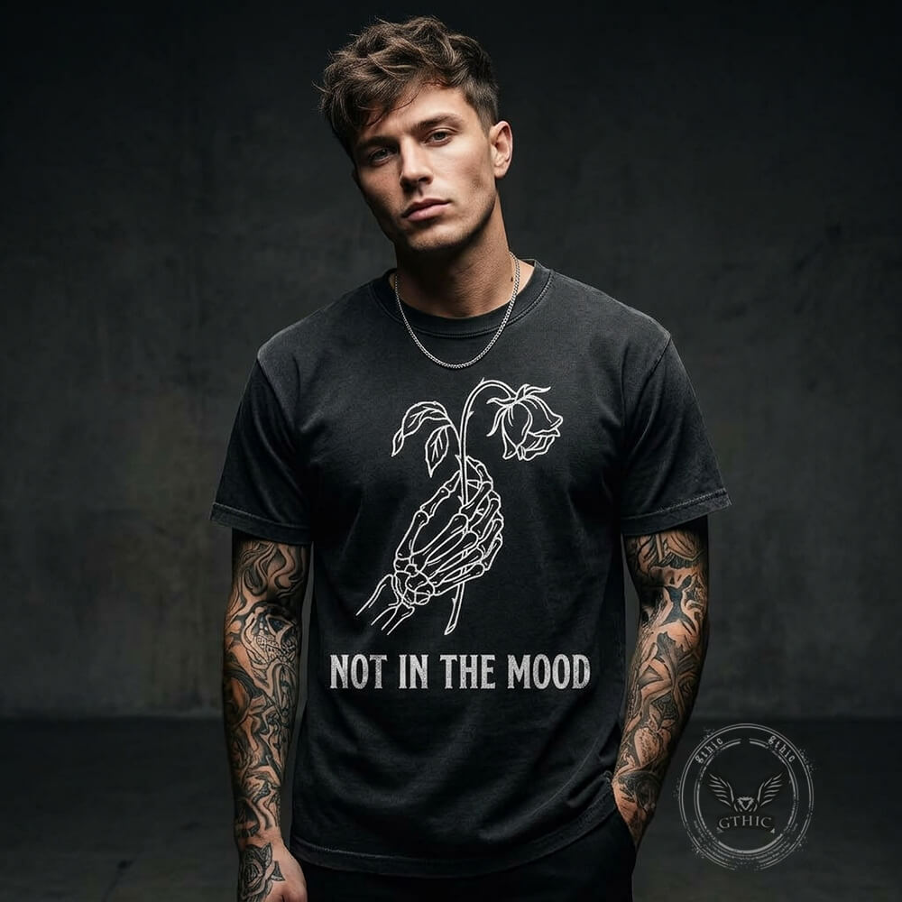 Not In The Mood Skeleton Rose Graphic Vintage Washed T-shirt | Gthic.com