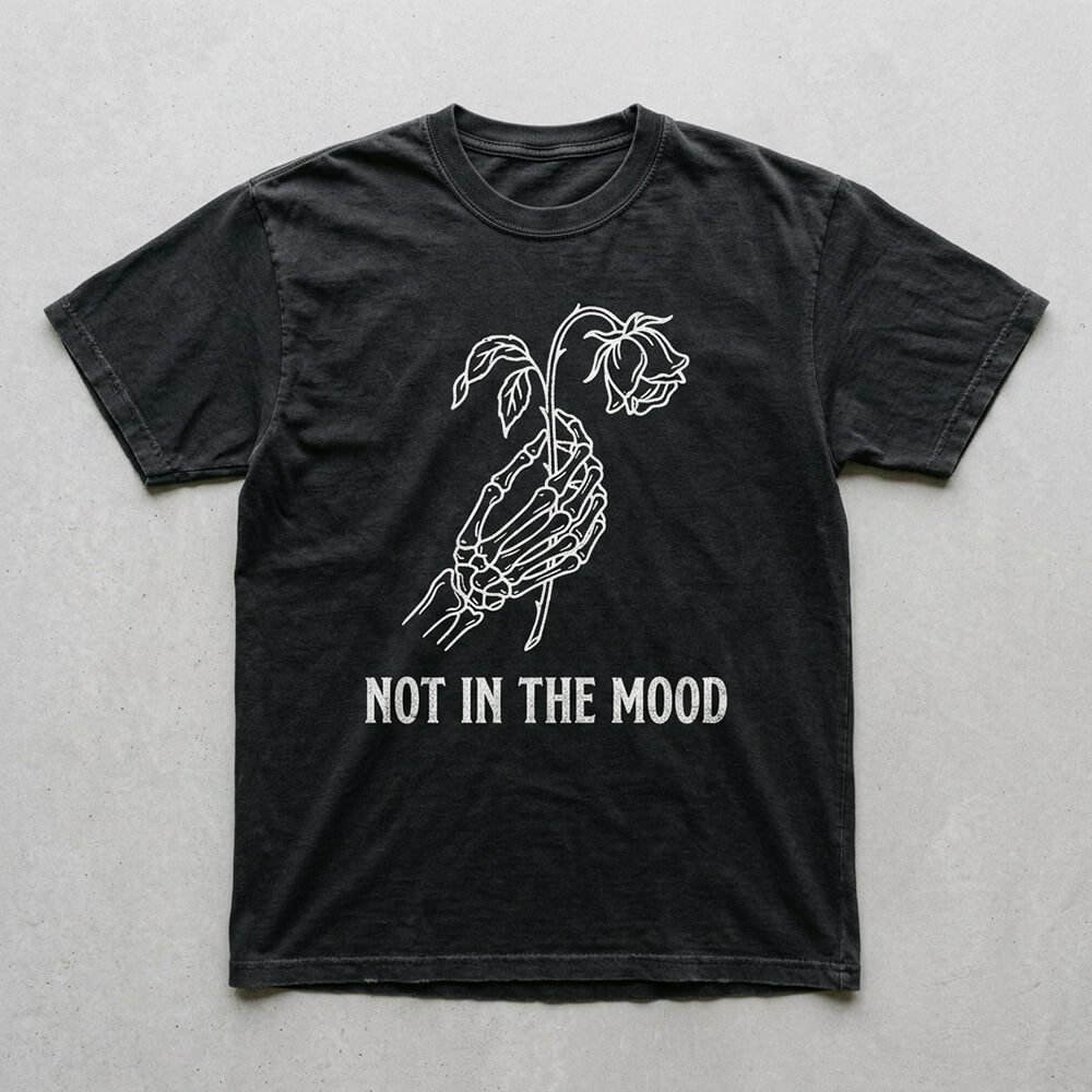 Not In The Mood Skeleton Rose Graphic Vintage Washed T-shirt | Gthic.com