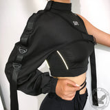 Oblique Shoulder Polyester Crop Top | Gthic.com