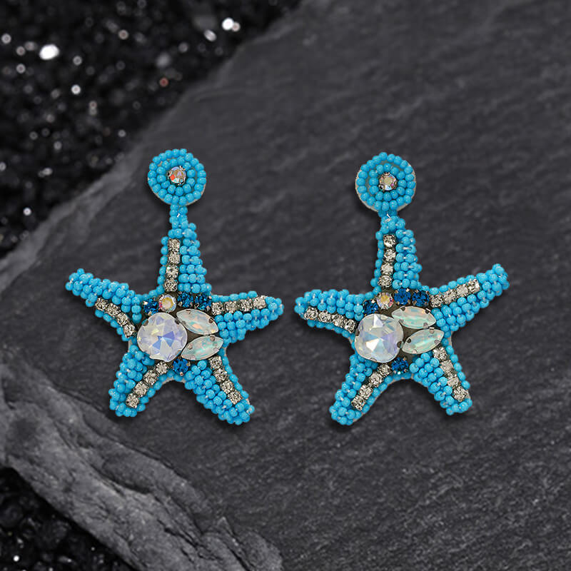 Ocean Style Braided Blue Starfish Rice Bead Earrings