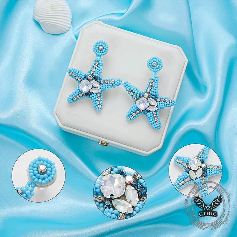 Ocean Style Braided Blue Starfish Rice Bead Earrings