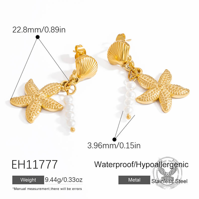 Ocean Style Starfish Shell Stainless Steel Earrings | Gthic.com