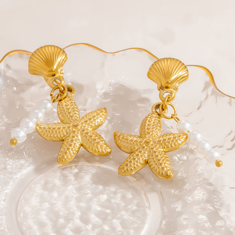 Ocean Style Starfish Shell Stainless Steel Earrings | Gthic.com