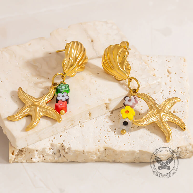 Ocean Style Starfish Shell Stainless Steel Earrings | Gthic.com