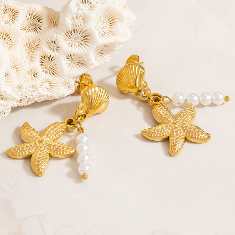 Ocean Style Starfish Shell Stainless Steel Earrings | Gthic.com