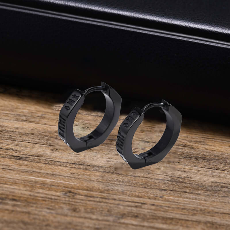 Octagon Viking Runes Stainless Steel Hoop Earrings | Gthic.com