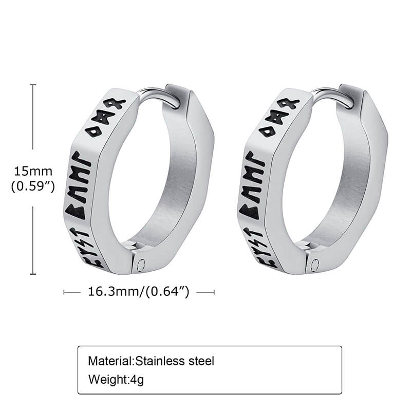 Octagon Viking Runes Stainless Steel Hoop Earrings – GTHIC