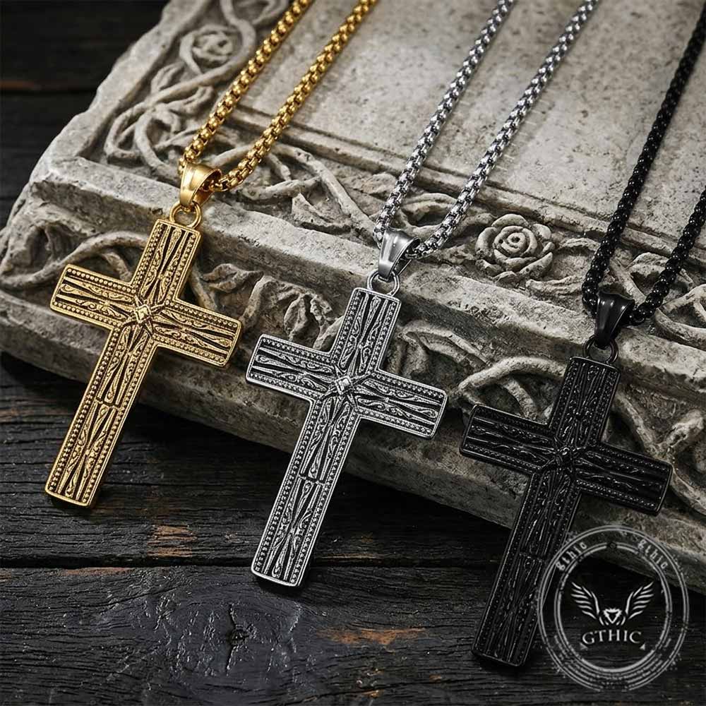 Octagonal Star Pattern Stainless Steel Cross Pendant | Gthic.com
