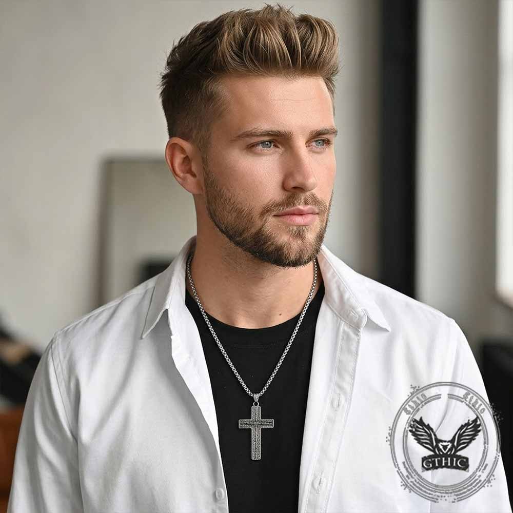 Octagonal Star Pattern Stainless Steel Cross Pendant | Gthic.com