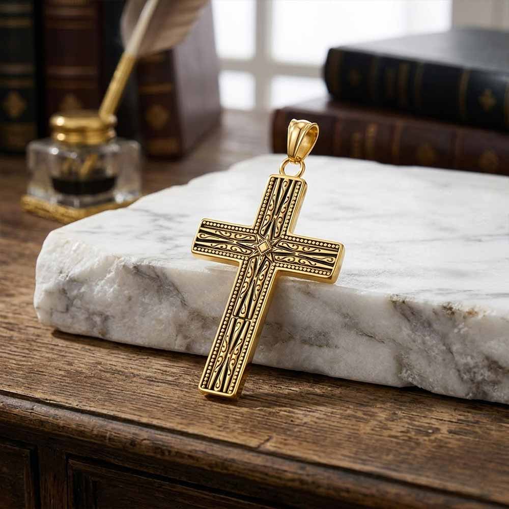 Octagonal Star Pattern Stainless Steel Cross Pendant