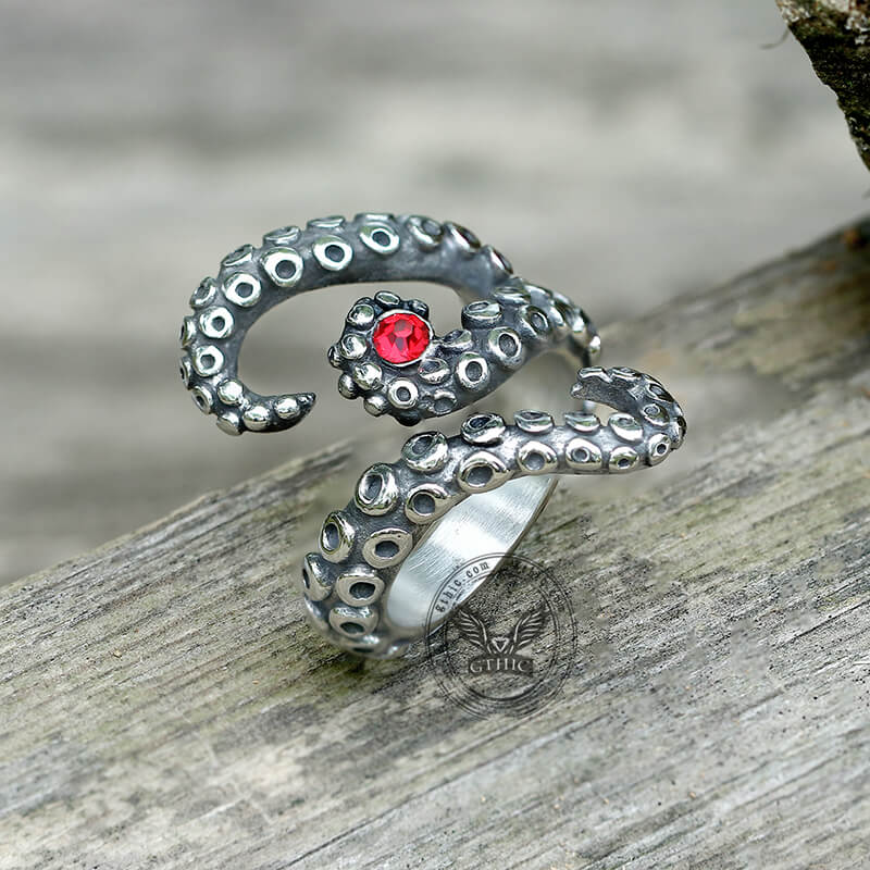 Octopus Arms Stainless Steel Gemstone Ring | Gthic.com