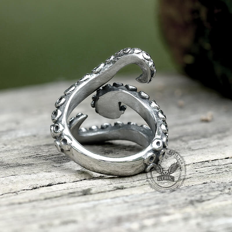 Octopus Arms Stainless Steel Gemstone Ring