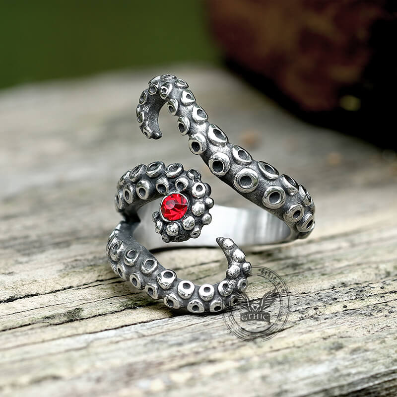 Octopus Arms Stainless Steel Gemstone Ring | Gthic.com