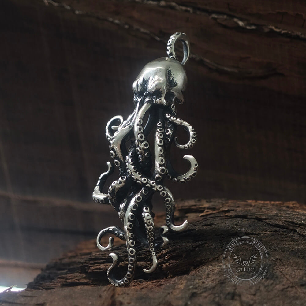 Octopus Skull Gothic Sterling Silver Pendant