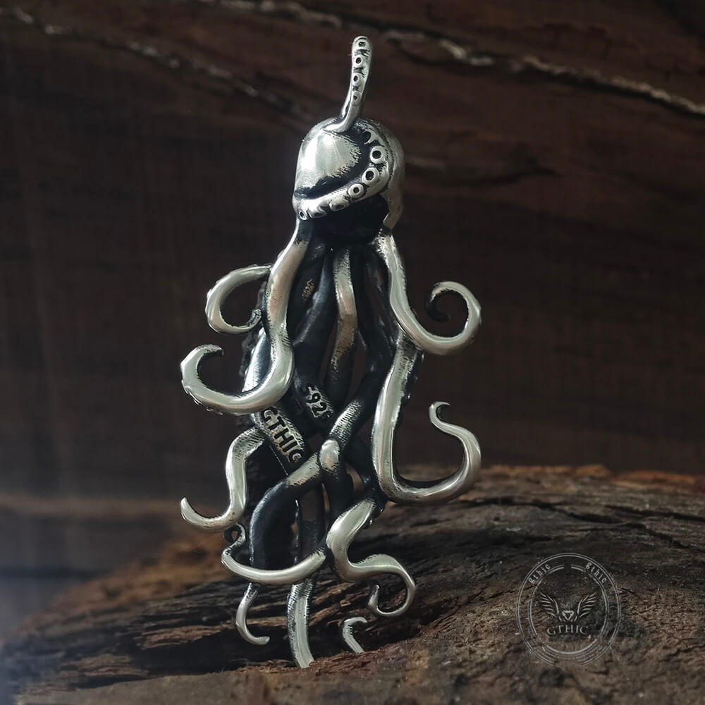Octopus Skull Gothic Sterling Silver Pendant