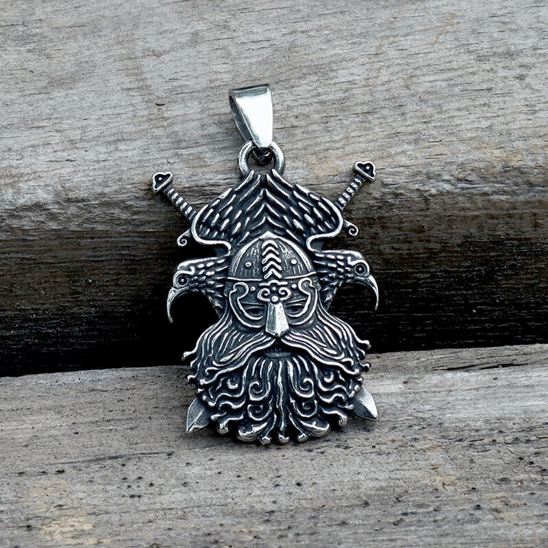 Odin And Raven Stainless Steel Viking Pendant | Gthic.com