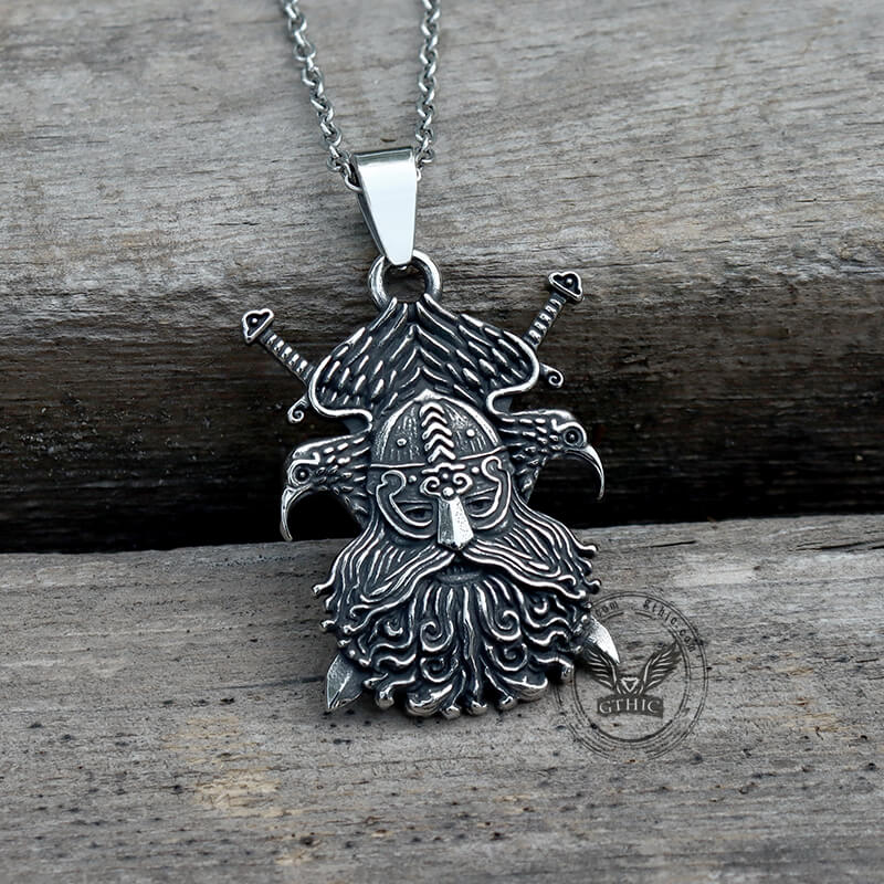 Odin And Raven Stainless Steel Viking Pendant | Gthic.com