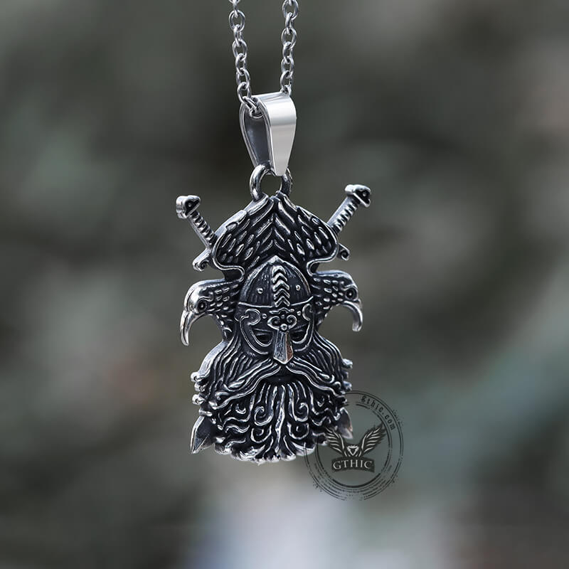 Pendentif Viking en acier inoxydable Tomahawk Odin Raven