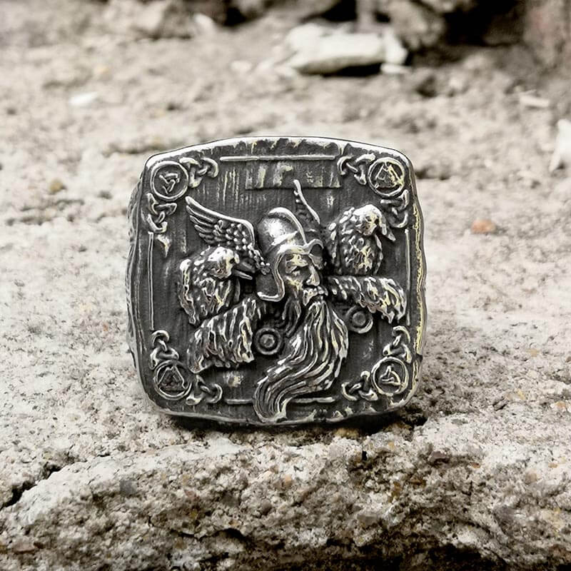 Odin Huginn And Muninn Stainless Steel Viking Ring | Gthic.com