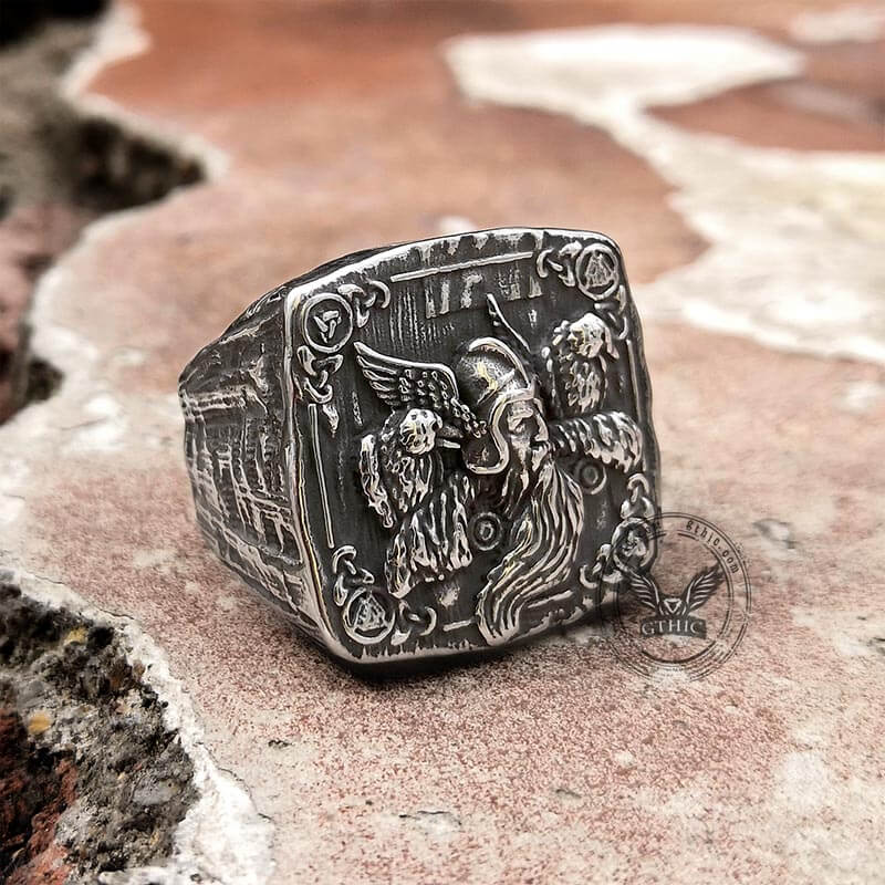 Odin Huginn And Muninn Stainless Steel Viking Ring | Gthic.com