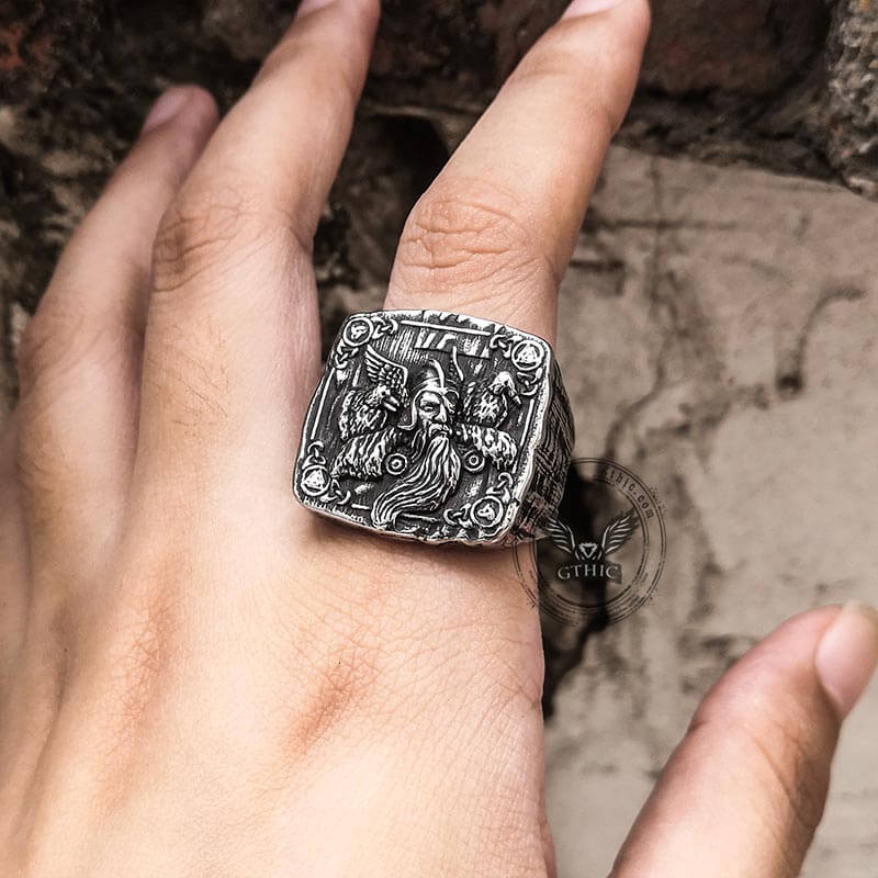 Odin Huginn And Muninn Stainless Steel Viking Ring