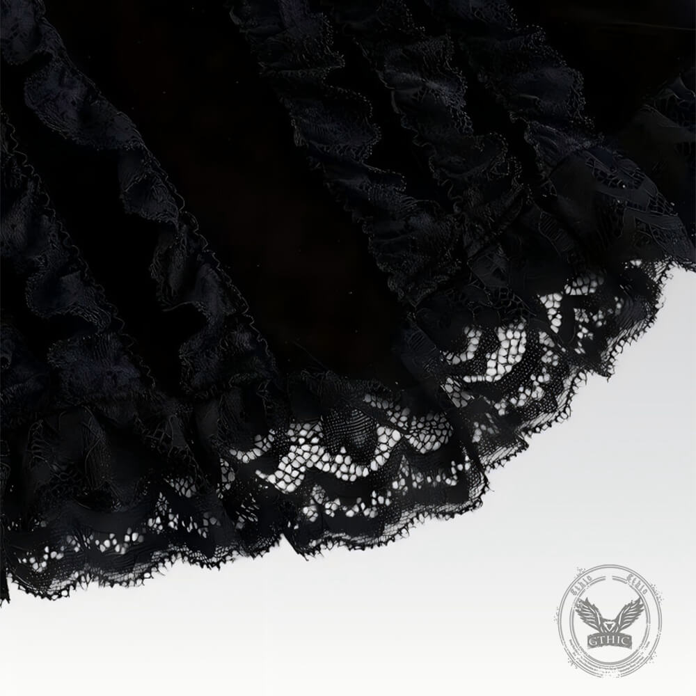 Off-Shoulder Flared Sleeves Slim-Fit Gothic Lace Top