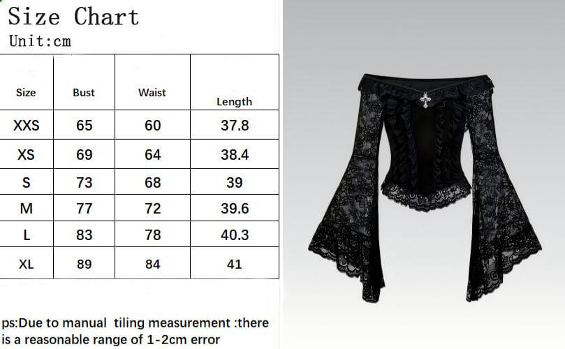 Off-Shoulder Flared Sleeves Slim-Fit Gothic Lace Top