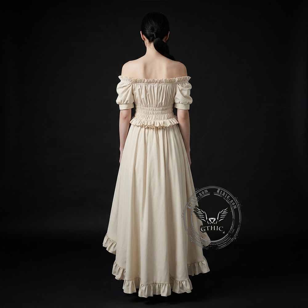 Off-Shoulder Ruffled Asymmetrical Short-Sleeve Dress | Gthic.com