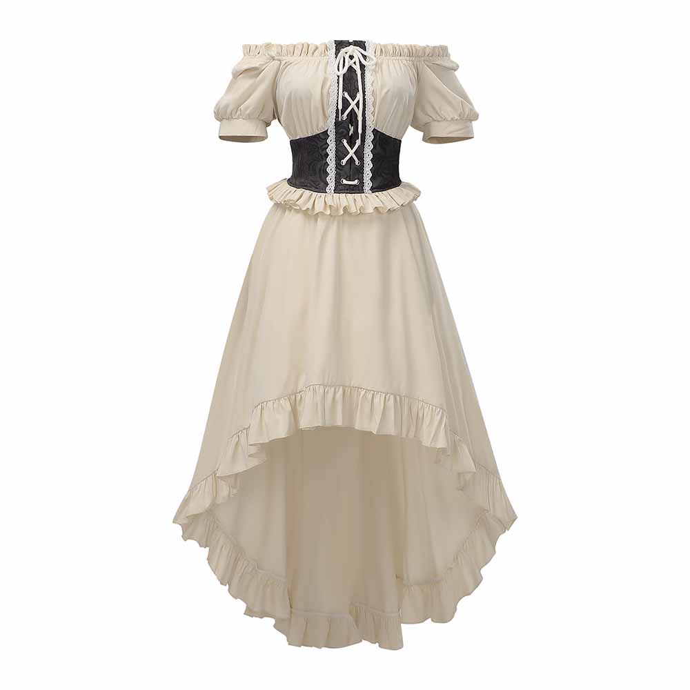 Off-Shoulder Ruffled Asymmetrical Short-Sleeve Dress | Gthic.com