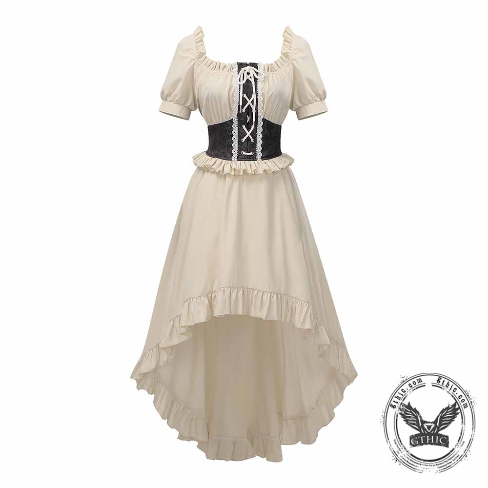 Off-Shoulder Ruffled Asymmetrical Short-Sleeve Dress