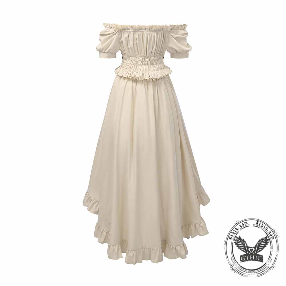 Off-Shoulder Ruffled Asymmetrical Short-Sleeve Dress