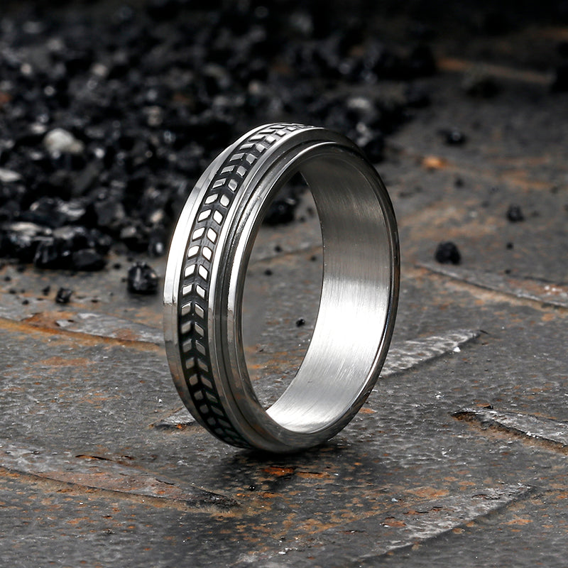 Olive Leaf Stainless Steel Spinner Ring