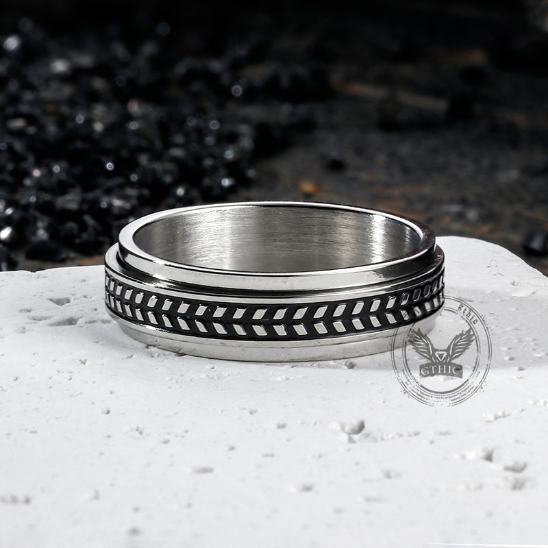 Olive Leaf Stainless Steel Spinner Ring