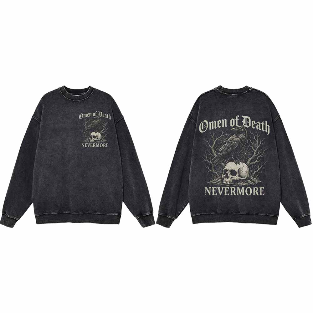Omen of Death Raven Skull Nevermore Vintage Washed Sweatshirt | Gthic.com