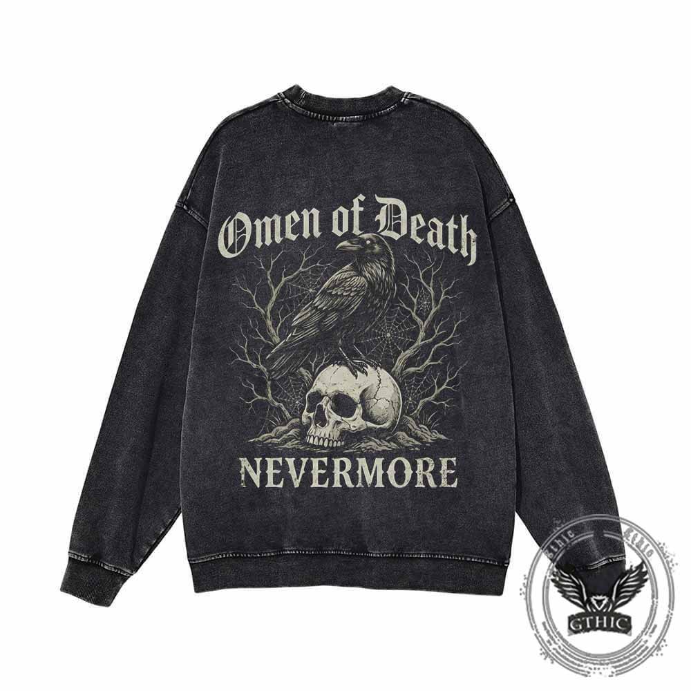 Omen of Death Raven Skull Nevermore Vintage Washed Sweatshirt