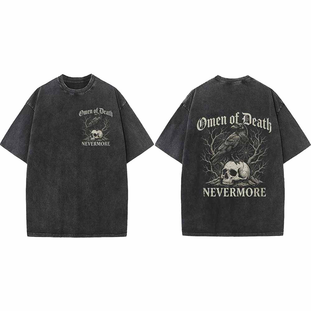 Omen of Death Raven Skull Nevermore Vintage Washed T-shirt | Gthic.com