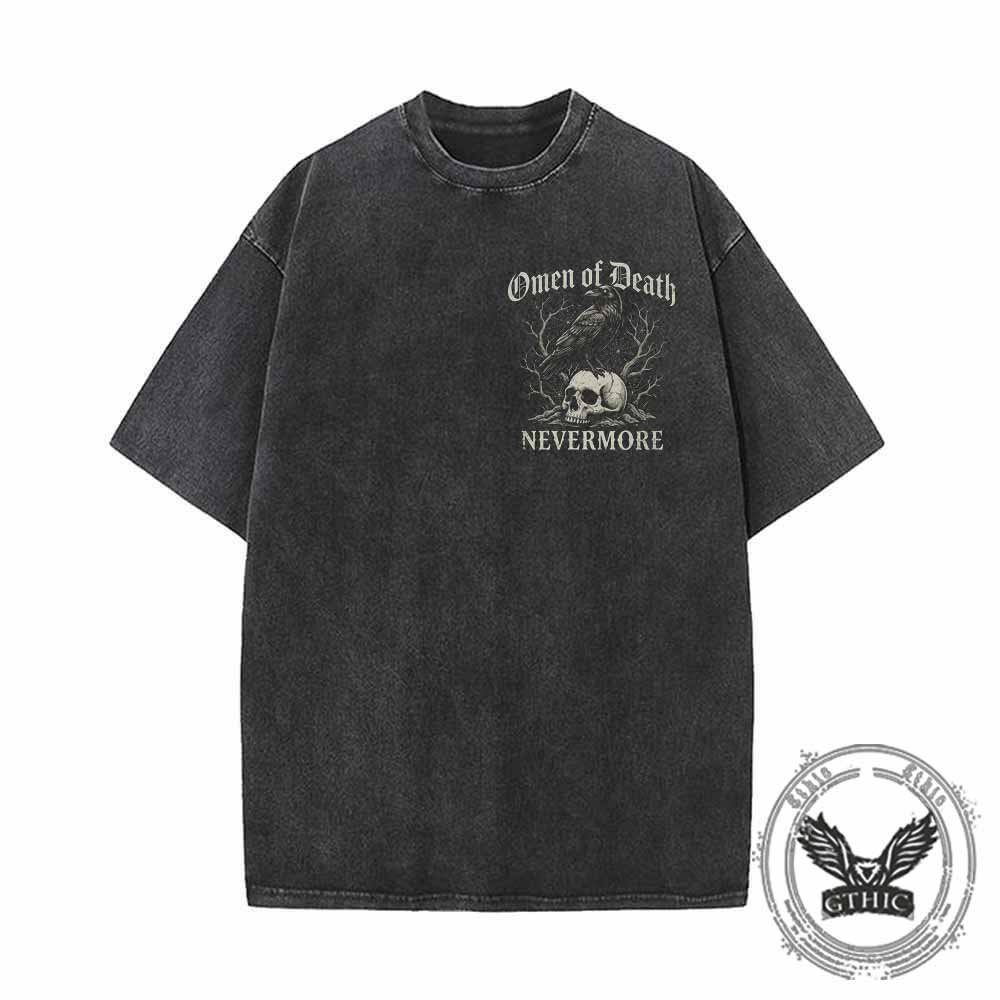 Omen of Death Raven Skull Nevermore Vintage Washed T-shirt