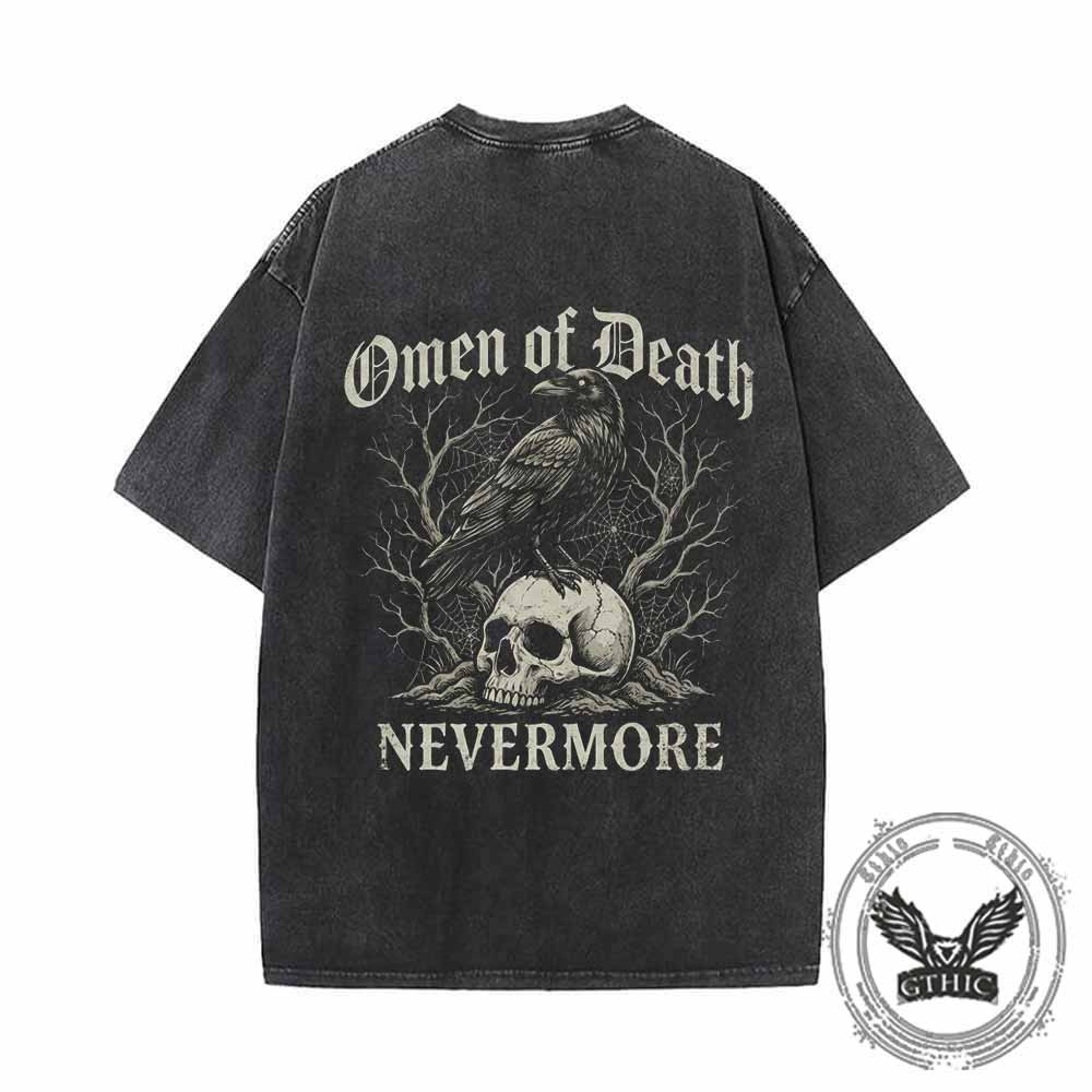 Omen of Death Raven Skull Nevermore Vintage Washed T-shirt