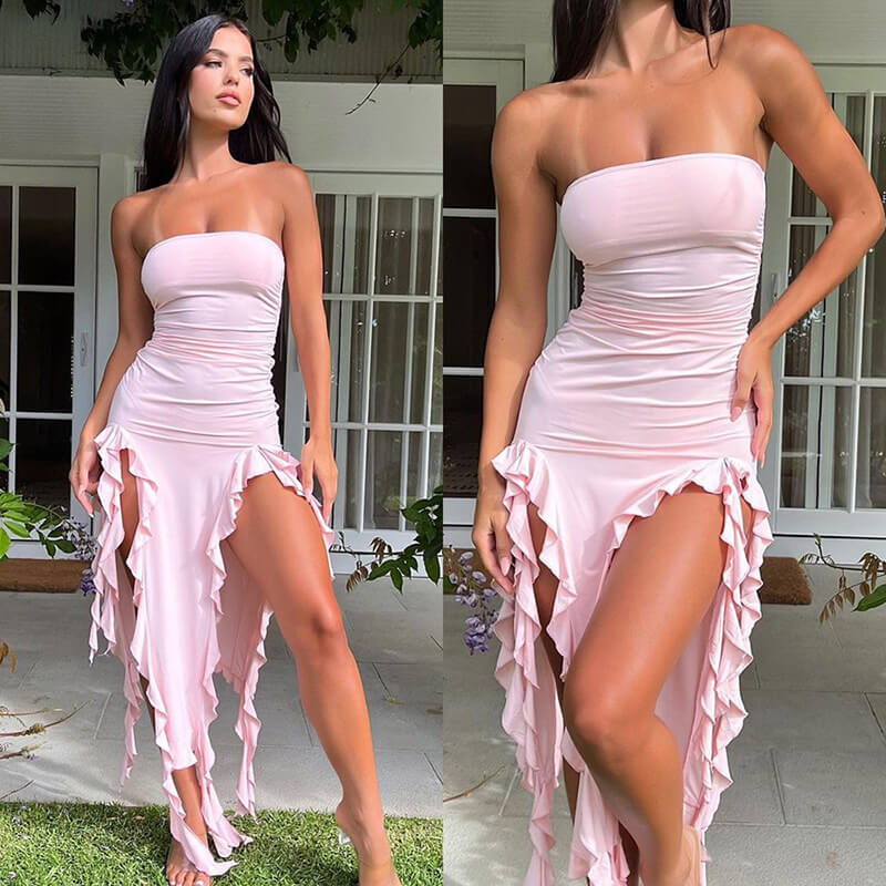 One-shoulder Tube Ruffle Irregular Bodycon Dress | Gthic.com