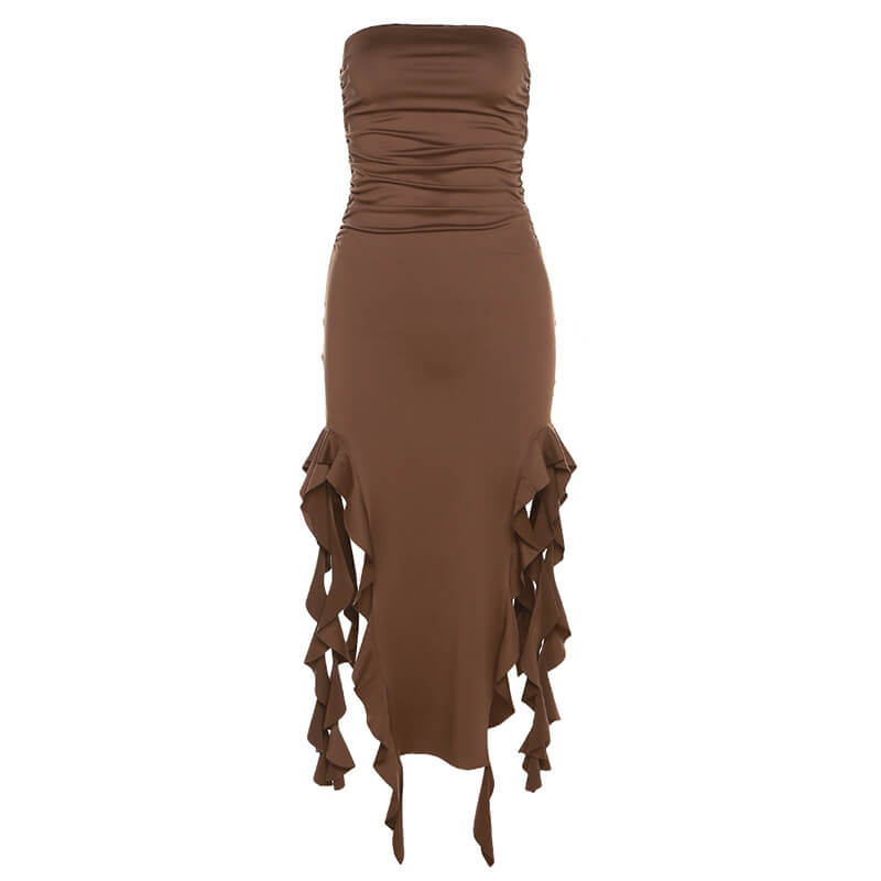 One-shoulder Tube Ruffle Irregular Bodycon Dress | Gthic.com