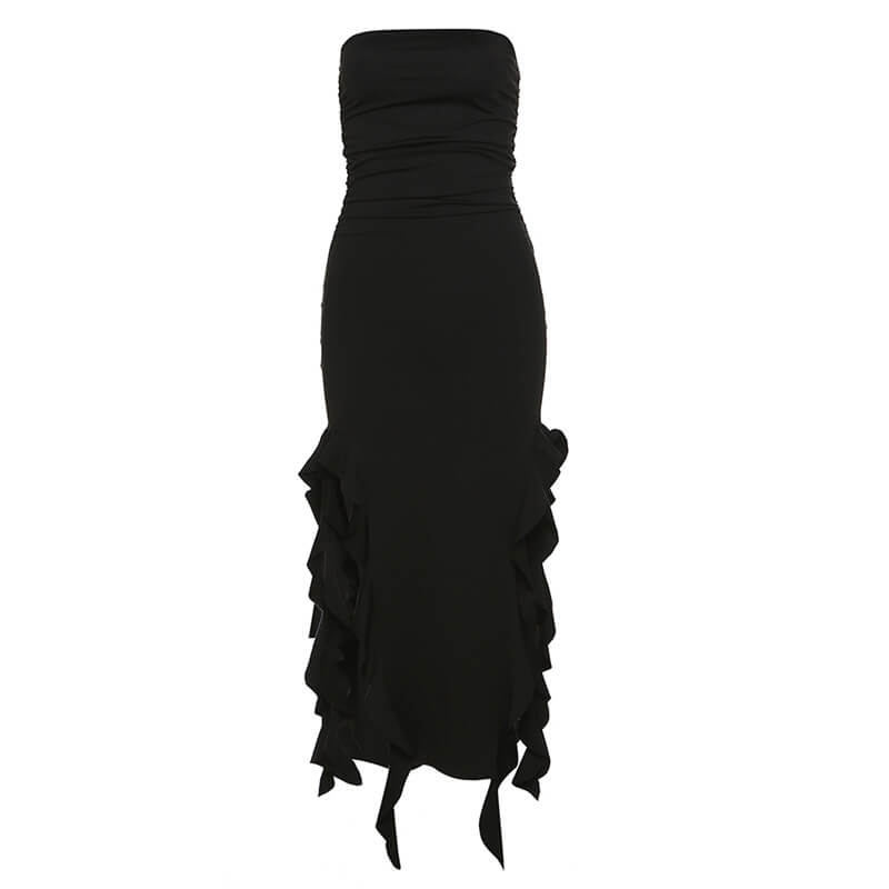 One-shoulder Tube Ruffle Irregular Bodycon Dress | Gthic.com