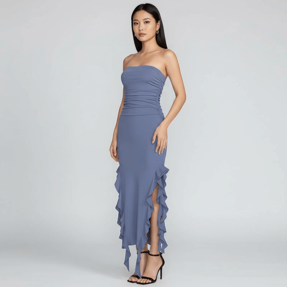 One-shoulder Tube Ruffle Irregular Bodycon Dress