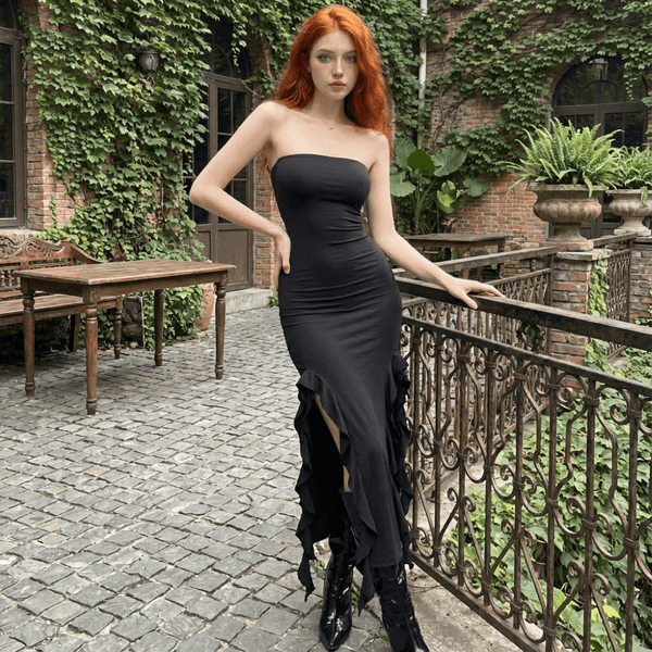 One-shoulder Tube Ruffle Irregular Bodycon Dress