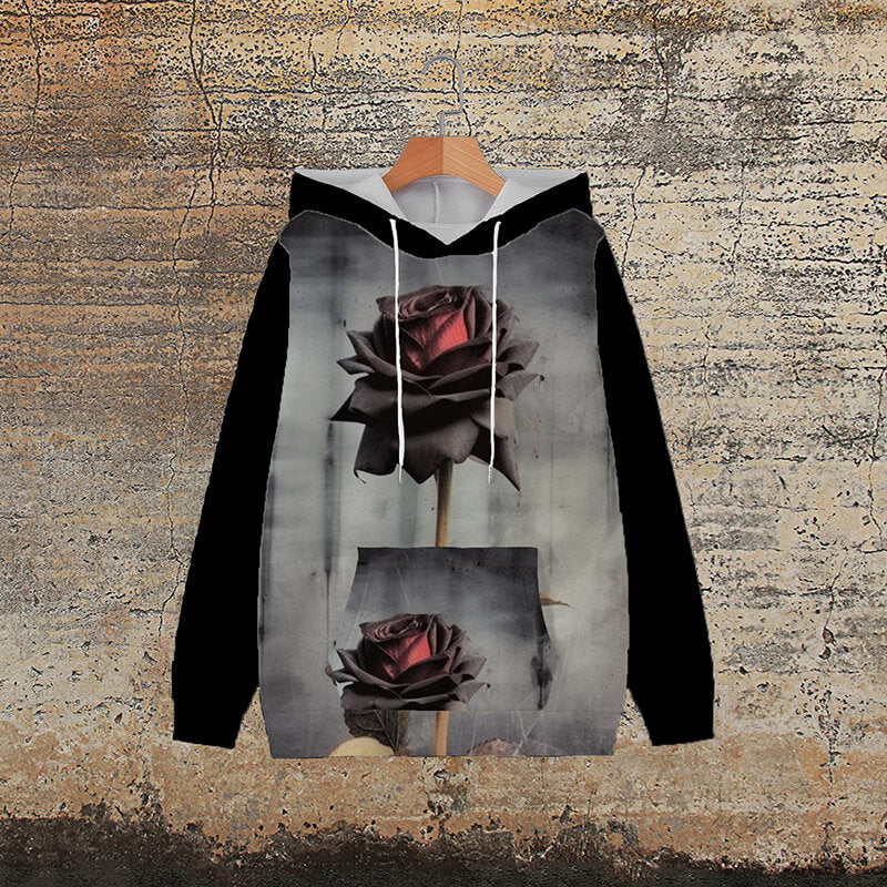 One Rose Polyester Gothic Hoodie