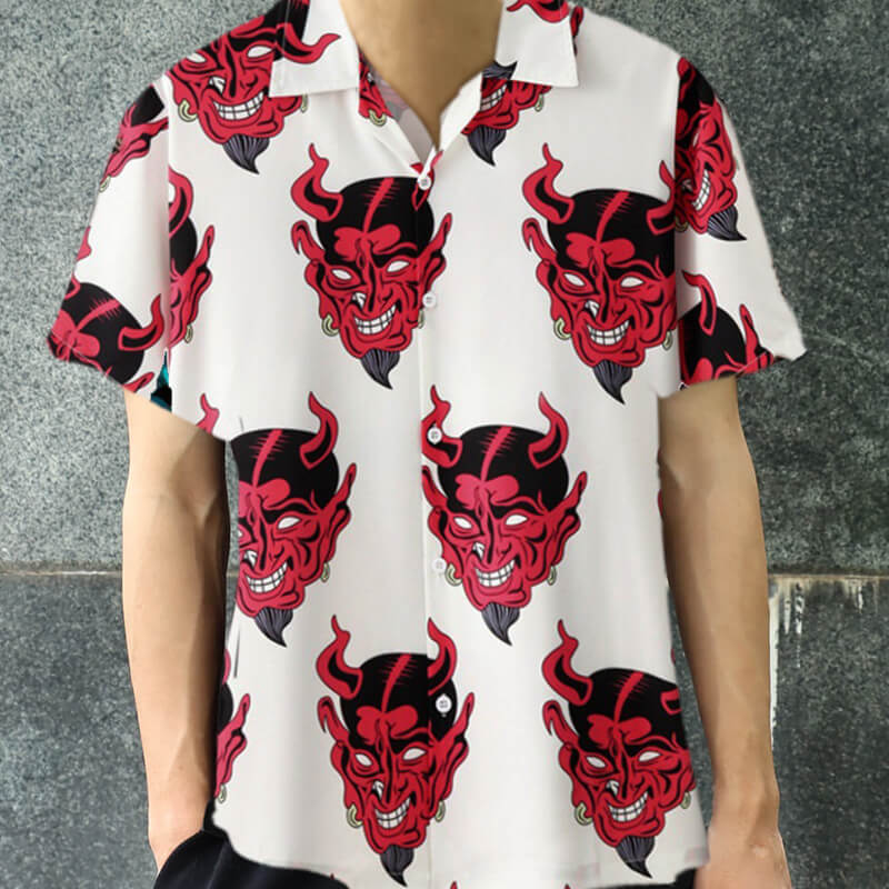 Oni Print Lapel Polyester Hawaiian Shirt | Gthic.com