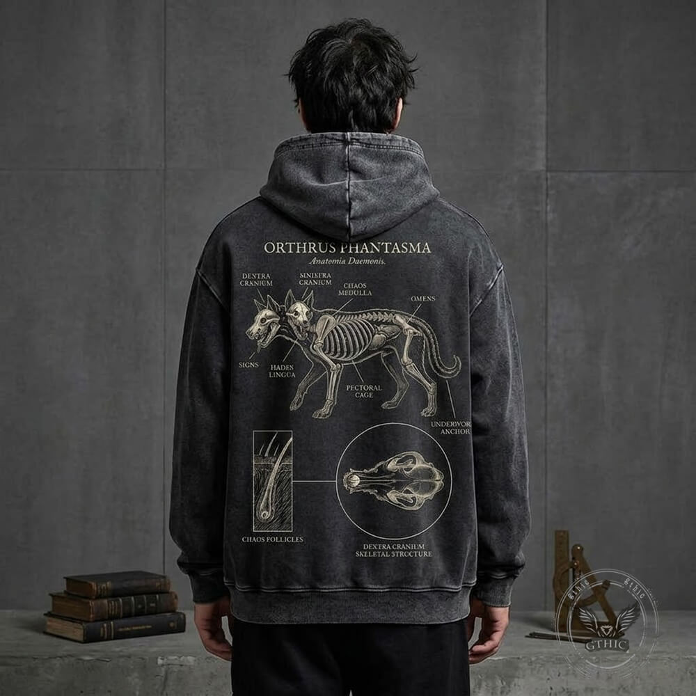Orthrus Phantasma Anatomy Graphic Vintage Washed Hoodie | Gthic.com