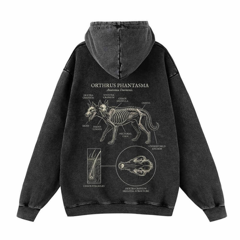 Orthrus Phantasma Anatomy Graphic Vintage Washed Hoodie | Gthic.com