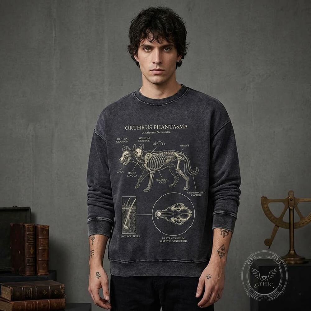 Orthrus Phantasma Anatomy Graphic Vintage Washed Sweatshirt | Gthic.com